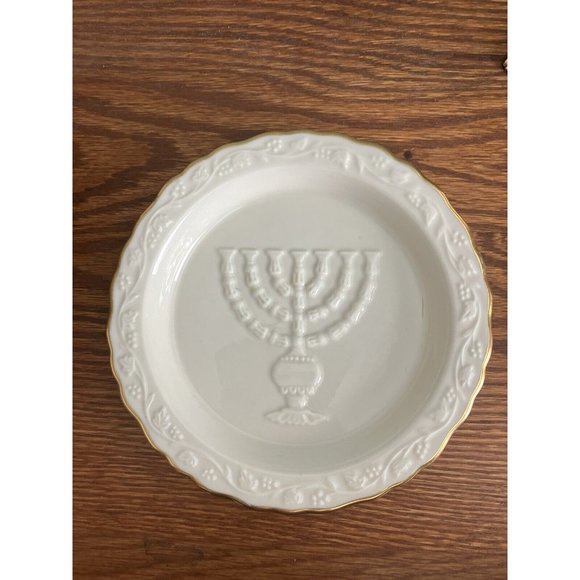 Lenox Holiday Lennox Menorah Dish Gold Trimmed Hannukah Jewish